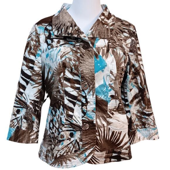 CHICO'S 2 Light Jacket Cute Buttons 12 LG Office Travel Leaves‎ Animal Turquoise - Picture 1 of 12